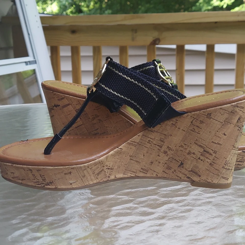 Tommy Hilfiger Cork Wedge Heels Slip on sandals Sz 9.5